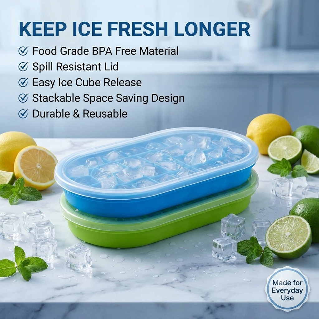Pack of 2 Ice Cube Tray with Lid