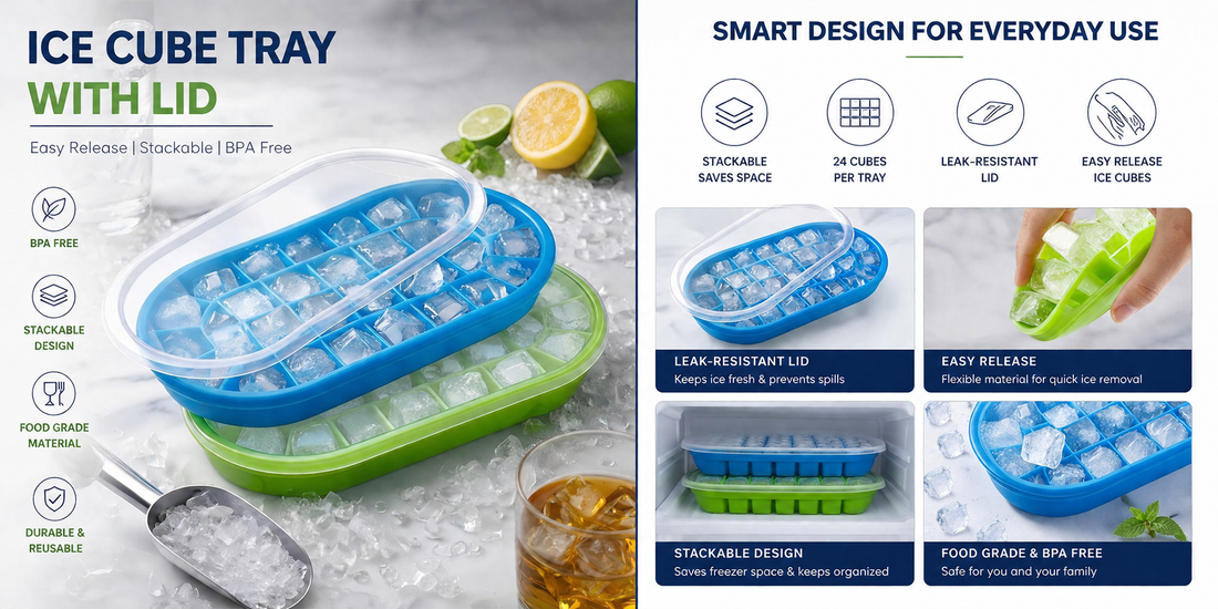 Pack of 2 Ice Cube Tray with Lid