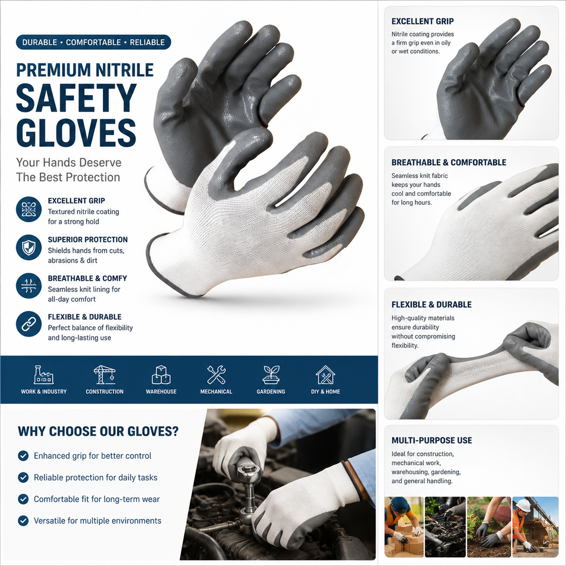 Grey Safety Gloves