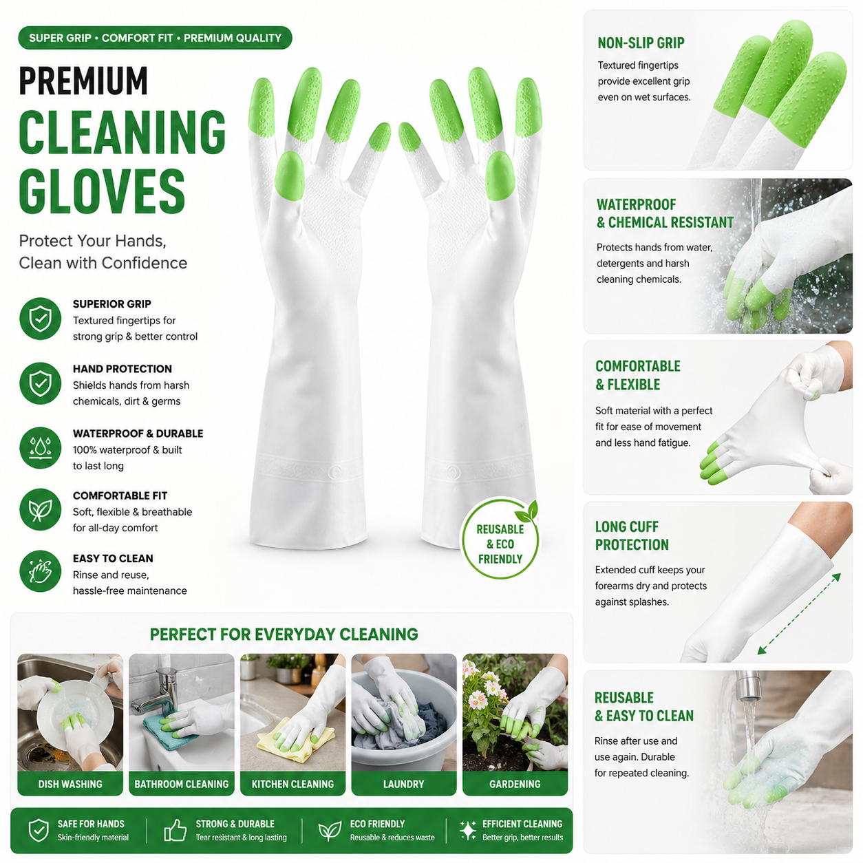 White Green Cleaning Gloves