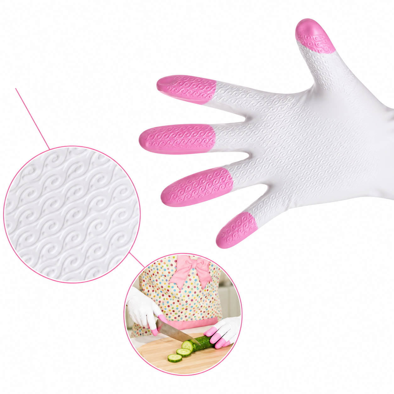 White Pink Cleaning Gloves