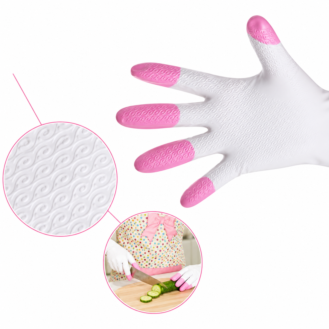 White Pink Cleaning Gloves
