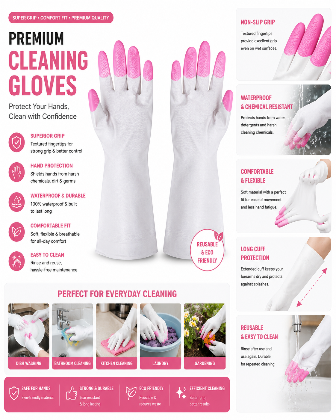 White Pink Cleaning Gloves