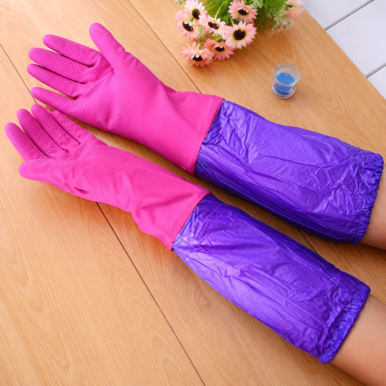 Pink Purple Cleaning Gloves