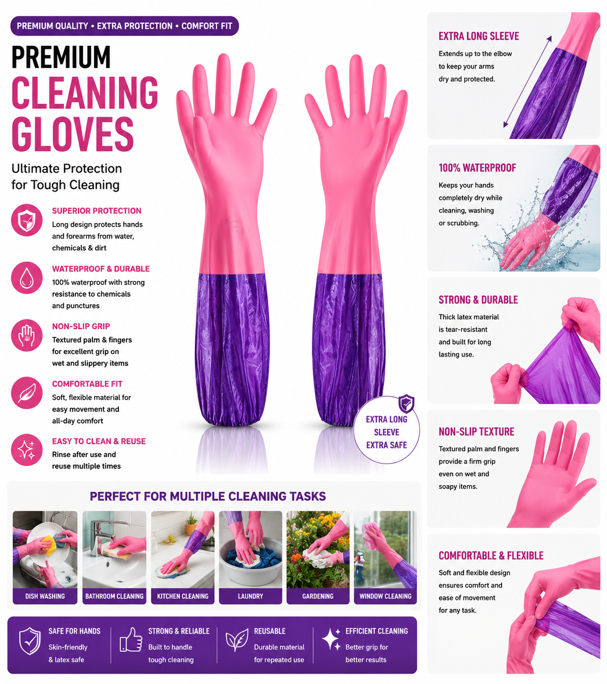 Pink Purple Cleaning Gloves