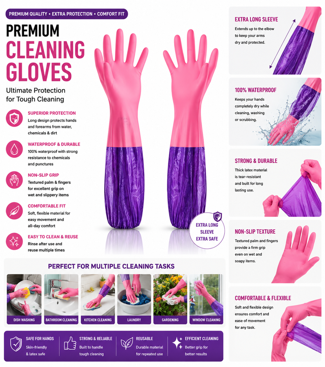 Pink Purple Cleaning Gloves