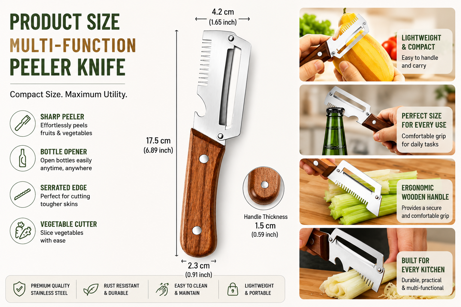 3-in-1 Stainless Steel Vegetable Peeler & Slicer