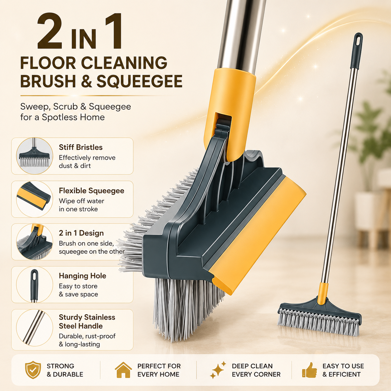 Floor Cleaning Brush with Wiper