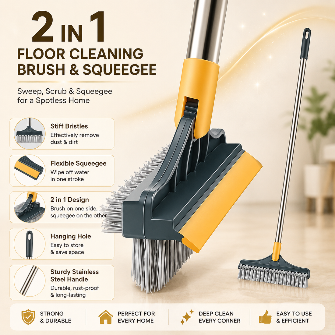 Floor Cleaning Brush with Wiper