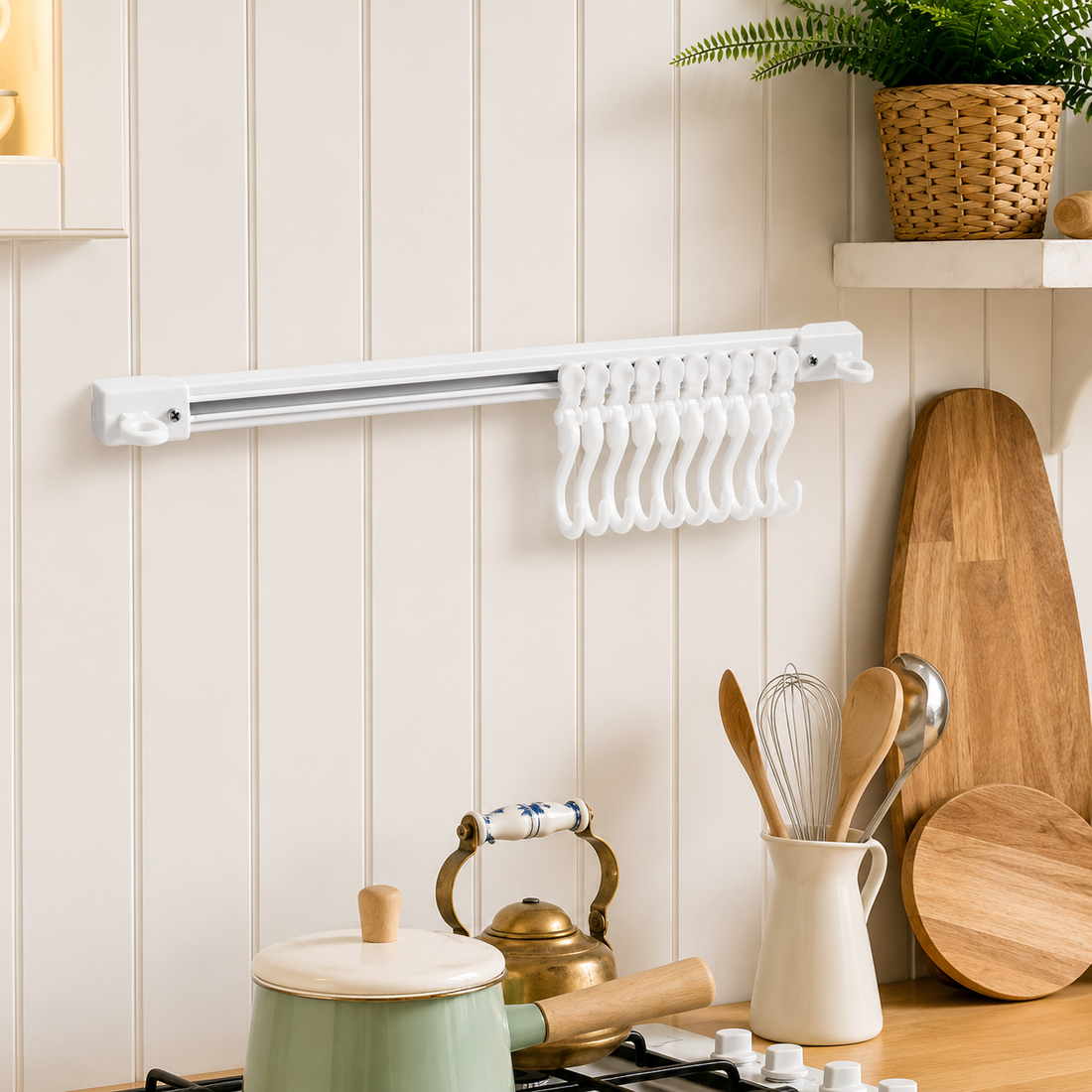 Wall Mounted Sliding Hook Rack