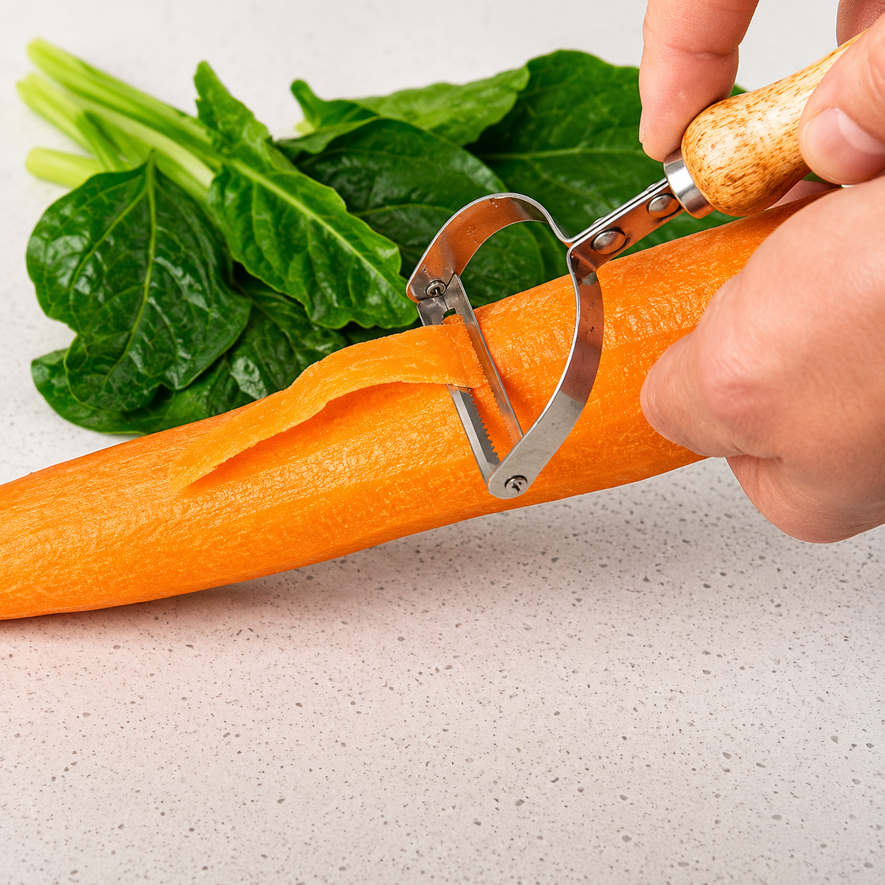 Stainless Steel Vegetable Peeler with Wooden Handle
