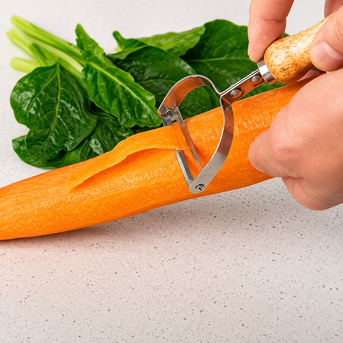 Stainless Steel Vegetable Peeler with Wooden Handle