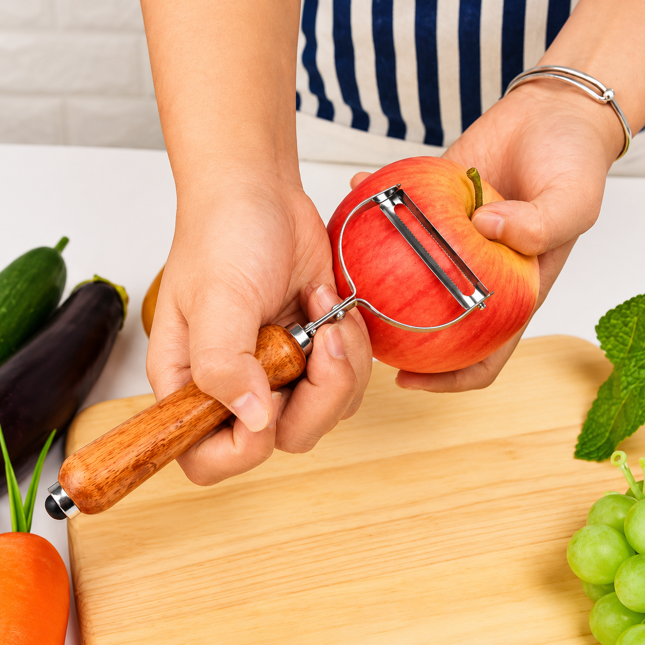Stainless Steel Vegetable Peeler with Wooden Handle