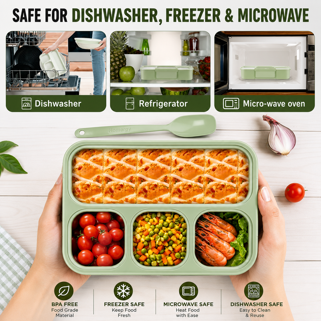 4 Compartment Lunch Box with Spoon