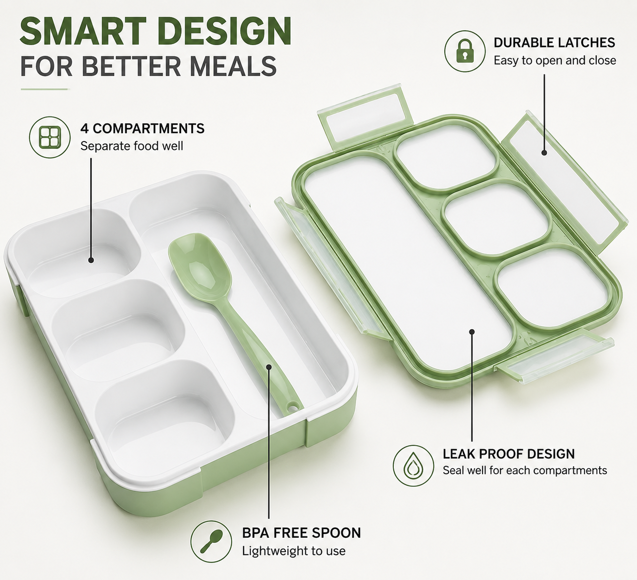 4 Compartment Lunch Box with Spoon