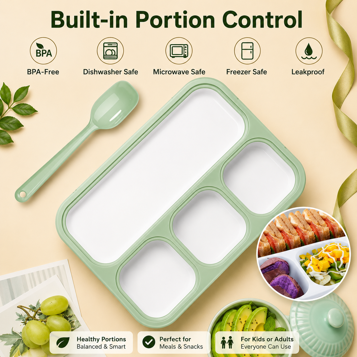 4 Compartment Lunch Box with Spoon