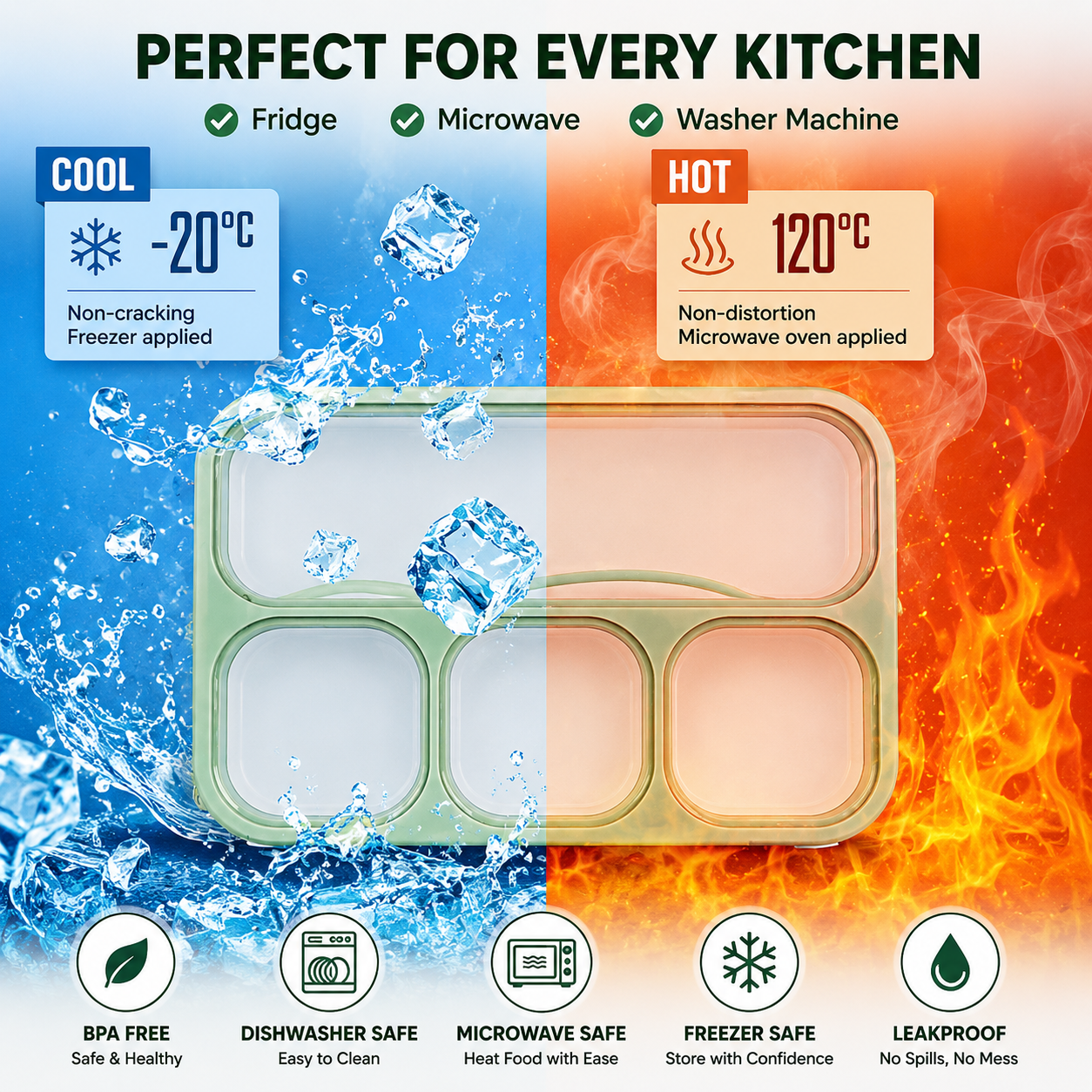 4 Compartment Lunch Box with Spoon