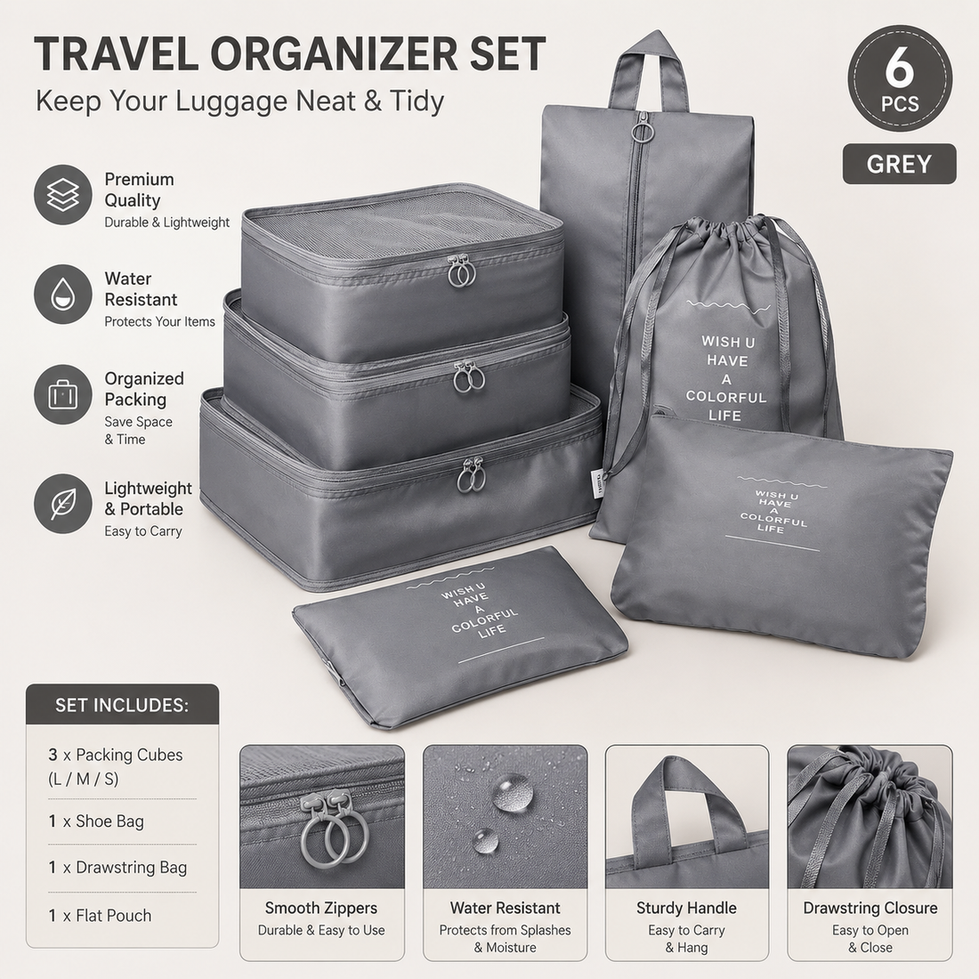 7-Piece Travel Packing Cubes Set