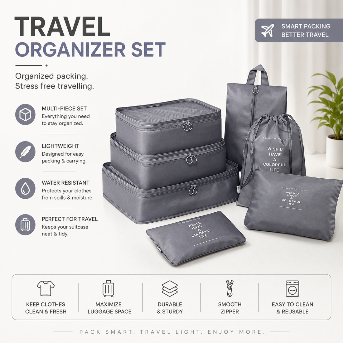7-Piece Travel Packing Cubes Set