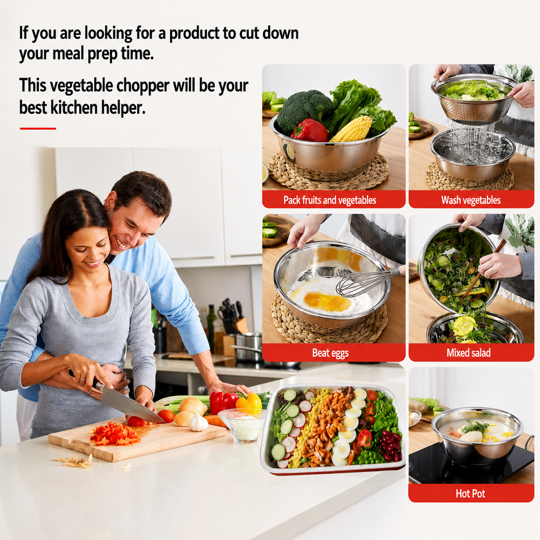Stainless Steel Mixing Bowl Set with Colander & Grater Lid