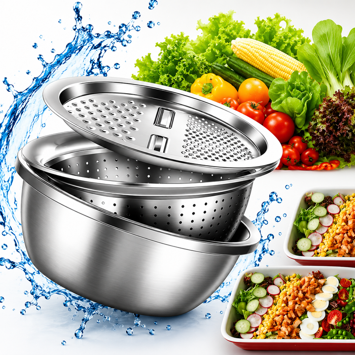 Stainless Steel Mixing Bowl Set with Colander & Grater Lid