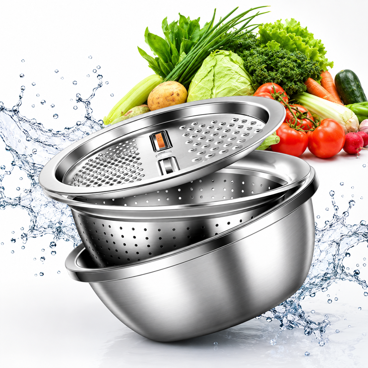 Stainless Steel Mixing Bowl Set with Colander & Grater Lid