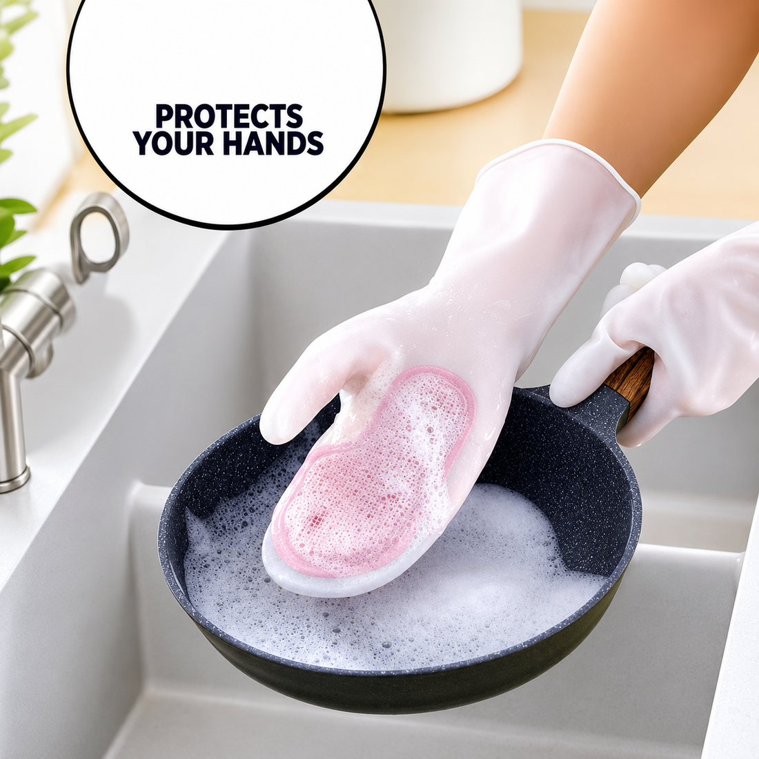 White Pink Cleaning Gloves