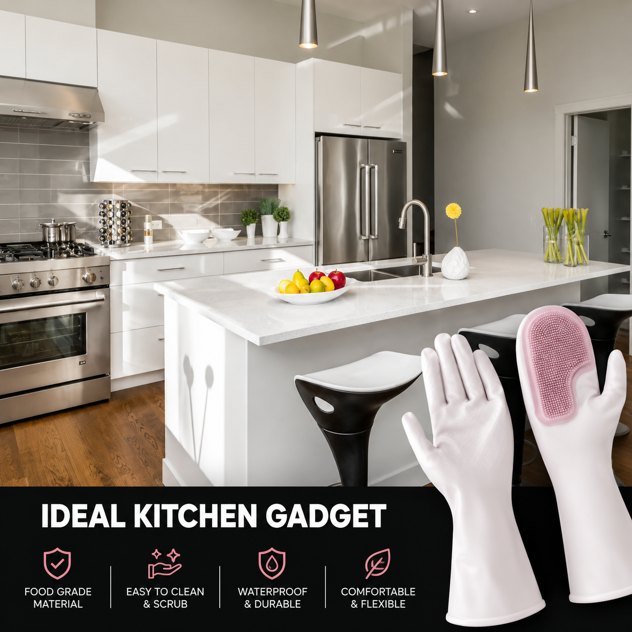White Pink Cleaning Gloves