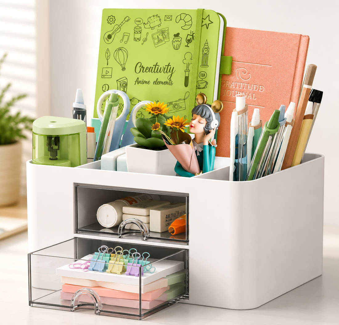 Orenta Multi-Purpose Desk Organizer with Drawer – Office & Study Table Storage Box