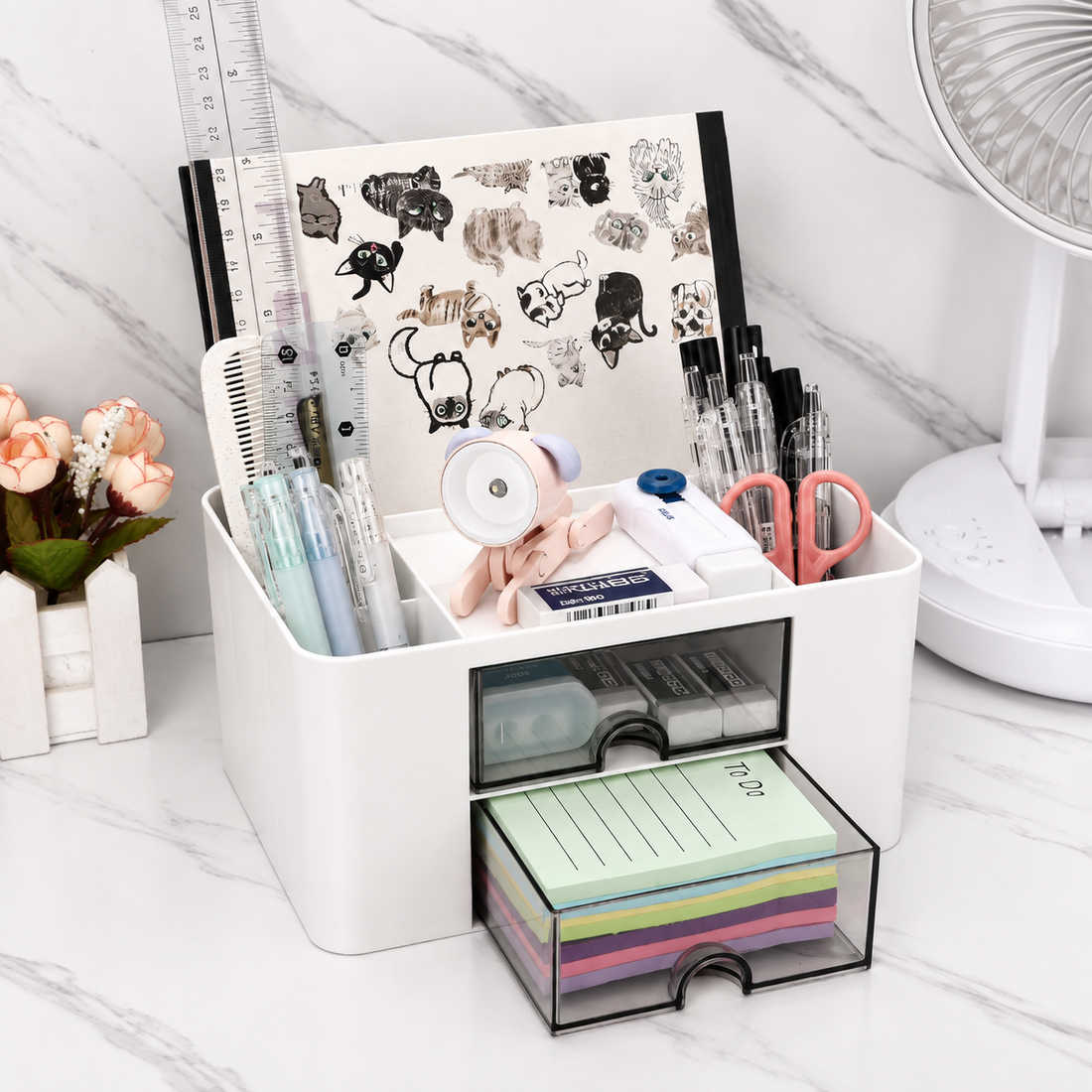 Orenta Multi-Purpose Desk Organizer with Drawer – Office & Study Table Storage Box