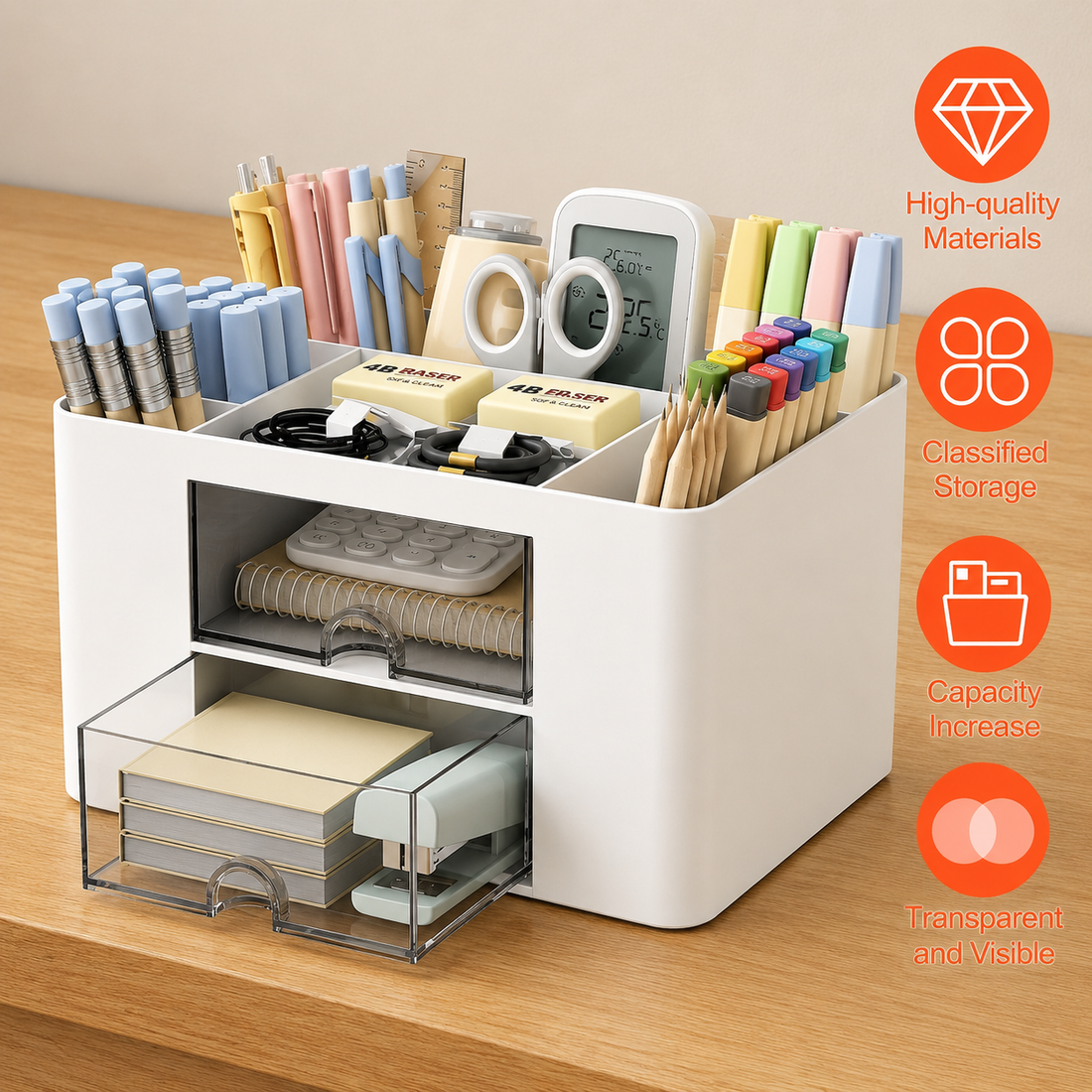 Orenta Multi-Purpose Desk Organizer with Drawer – Office & Study Table Storage Box